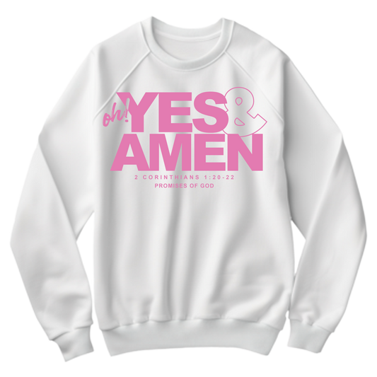 Yes & Amen Crewneck- Cream/Pink: $50