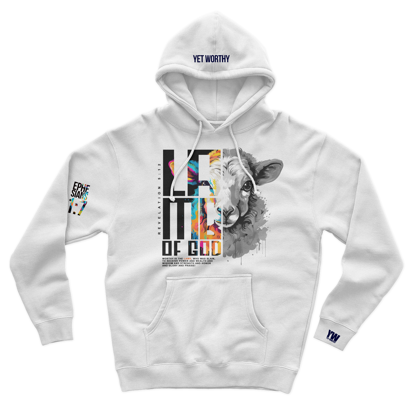 Lamb of God Hoodie- White: $50