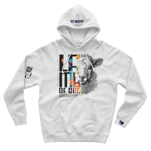 Lamb of God Hoodie- White: $50