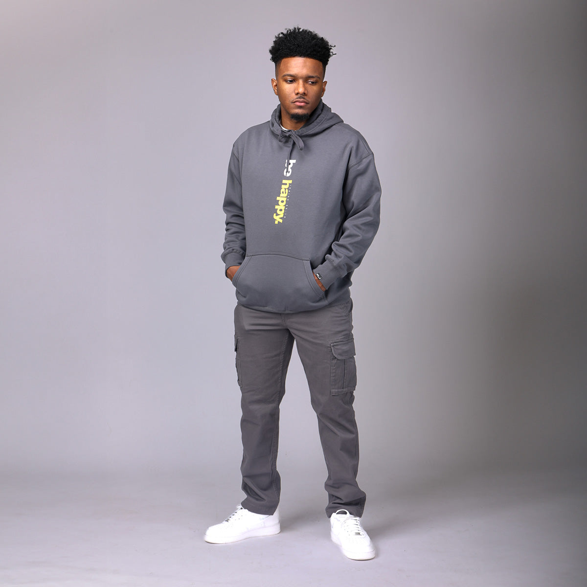 Be Happy Hoodie- Grey: $15-$25