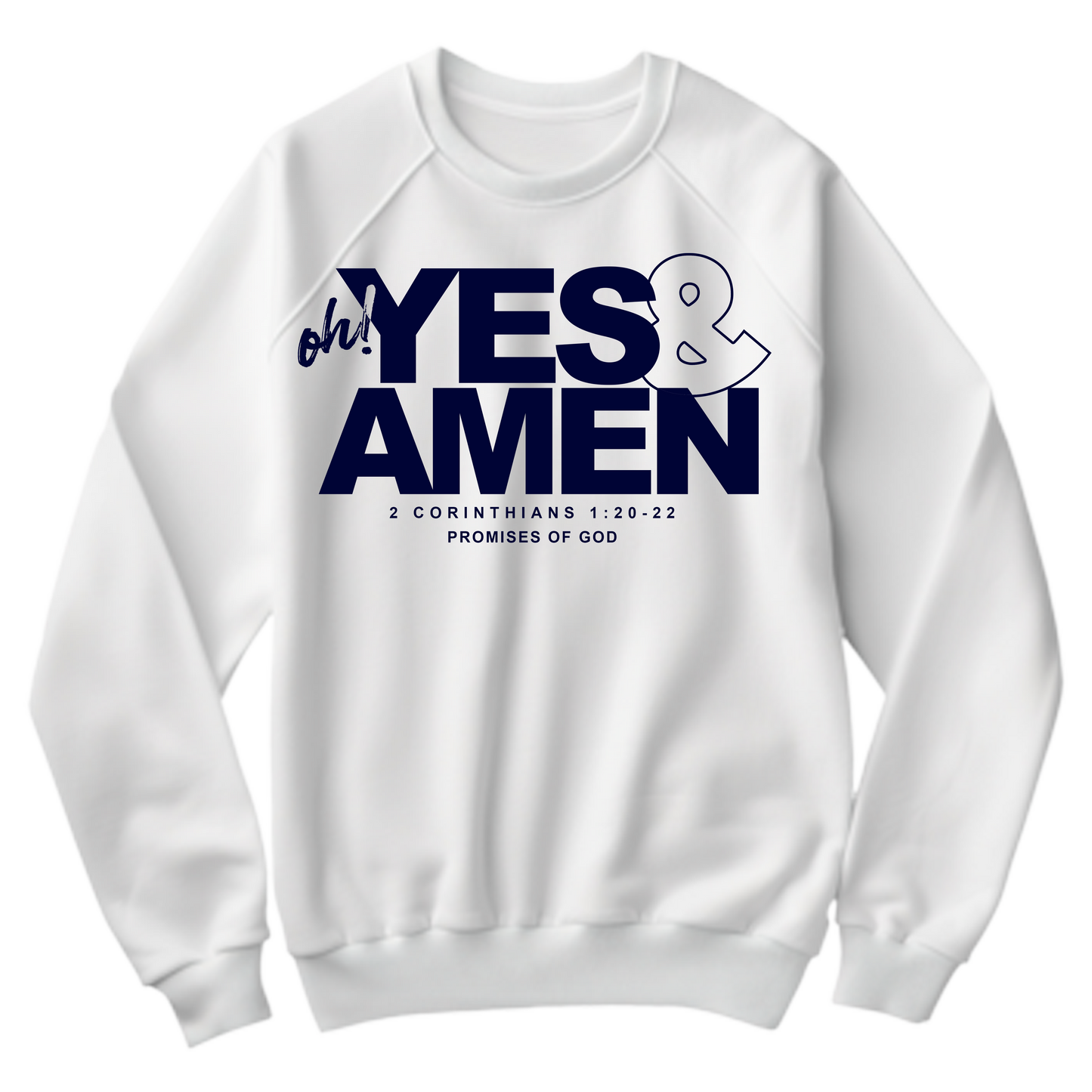 Yes & Amen Crewneck- Cream/Blue: $50